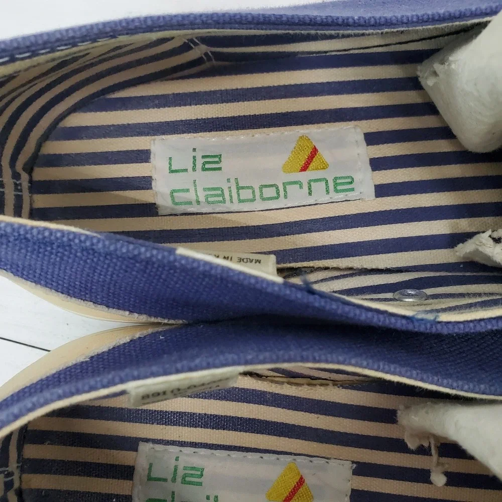 Liz Claiborne Casual Canvas Slip On‎ Sneakers Shoes Blue White Stripe Size 10
